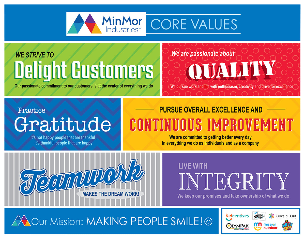 MinMor and OlymPak core values poster